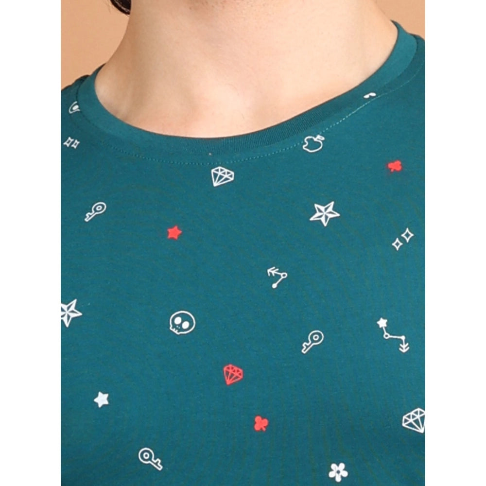 Indoraa Men's Casual Cotton Printed Round Neck Half Sleeve T-Shirt (Green)