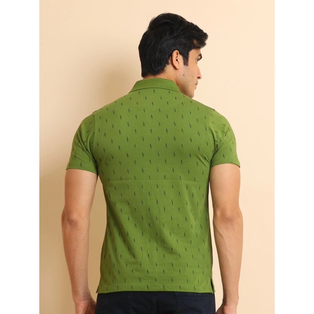 Indoraa Men's Casual Cotton Printed Polo Neck Half Sleeve T-Shirt (Green)