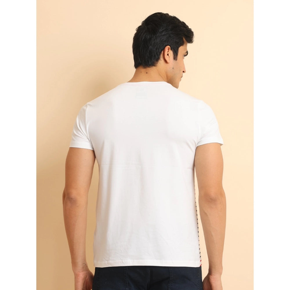 Indoraa Men's Casual Cotton Printed Round Neck Half Sleeve T-Shirt (White)