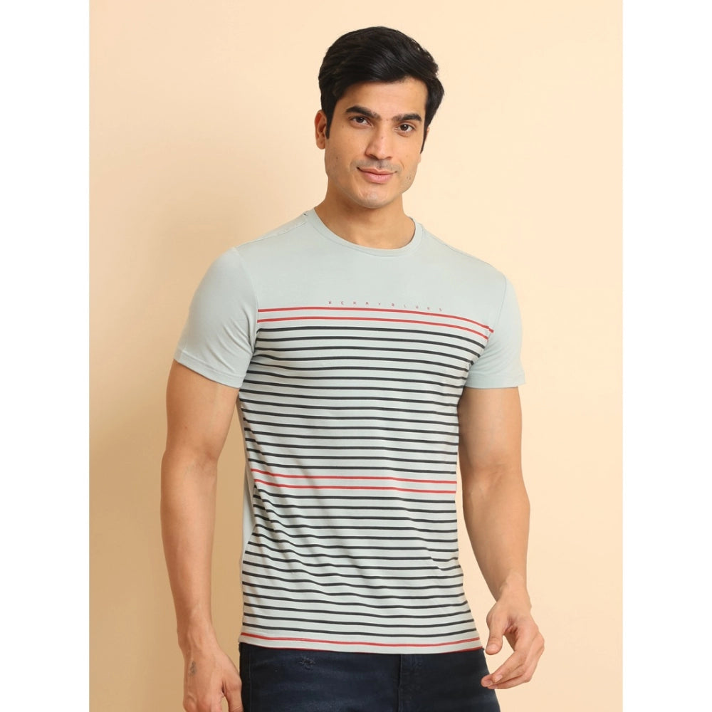 Indoraa Men's Casual Cotton Printed Round Neck Half Sleeve T-Shirt (Grey)