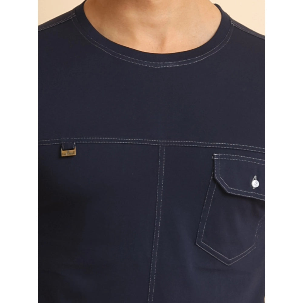 Indoraa Men's Casual Cotton Solid Round Neck Half Sleeve T-Shirt (Navy)