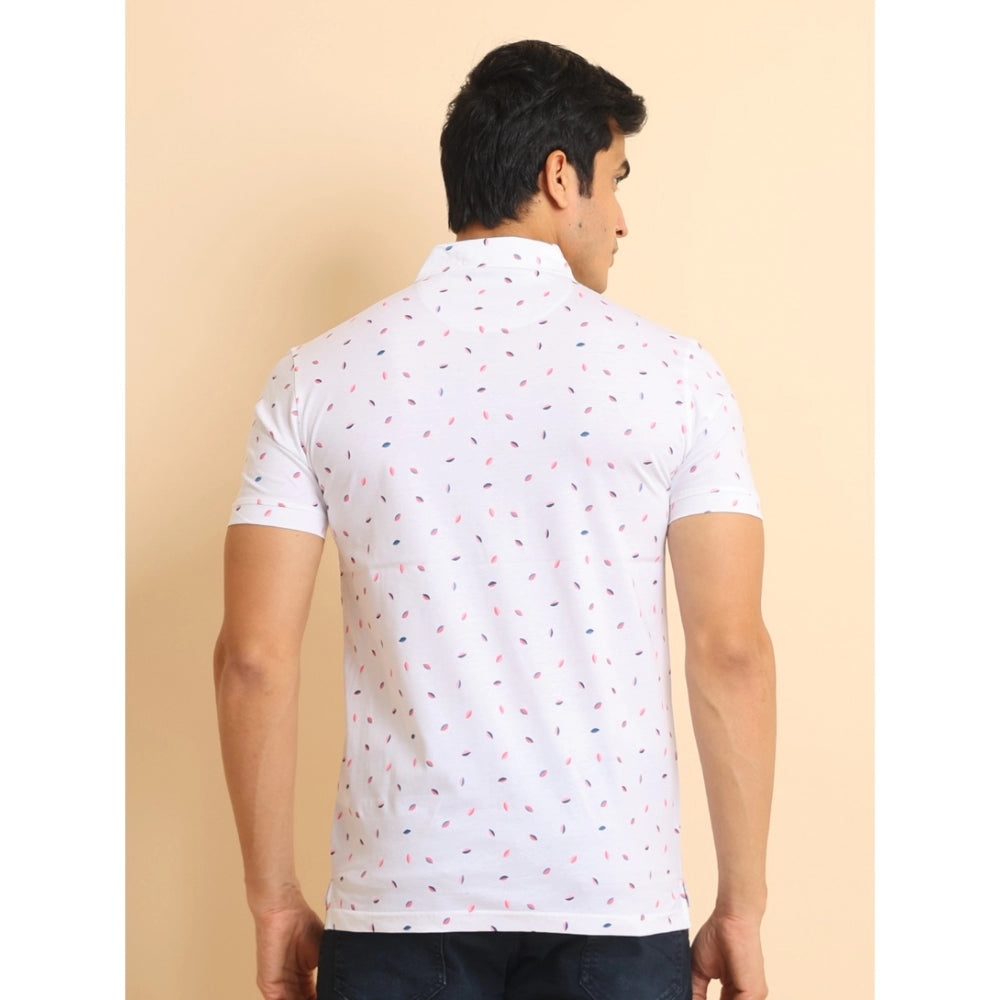 Indoraa Men's Casual Cotton Printed Polo Neck Half Sleeve T-Shirt (White)