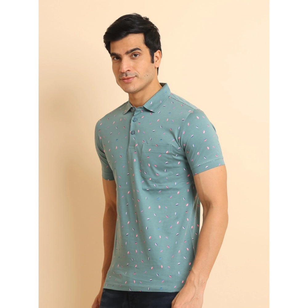 Indoraa Men's Casual Cotton Printed Polo Neck Half Sleeve T-Shirt (Grey)
