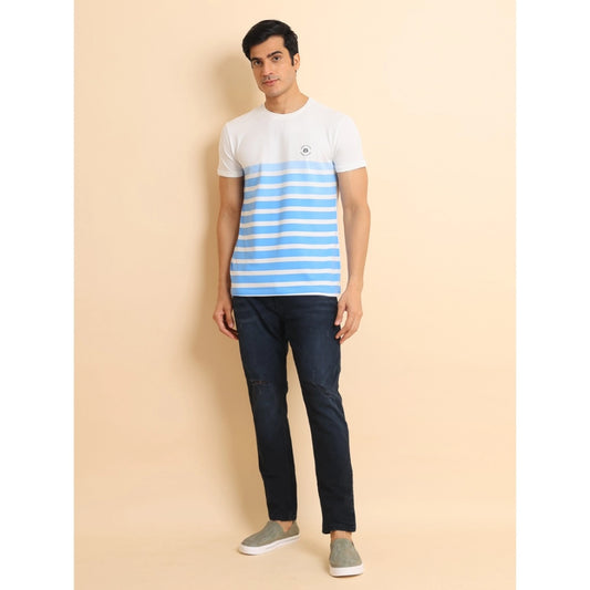Indoraa Men's Casual Cotton Printed Round Neck Half Sleeve T-Shirt (Blue)