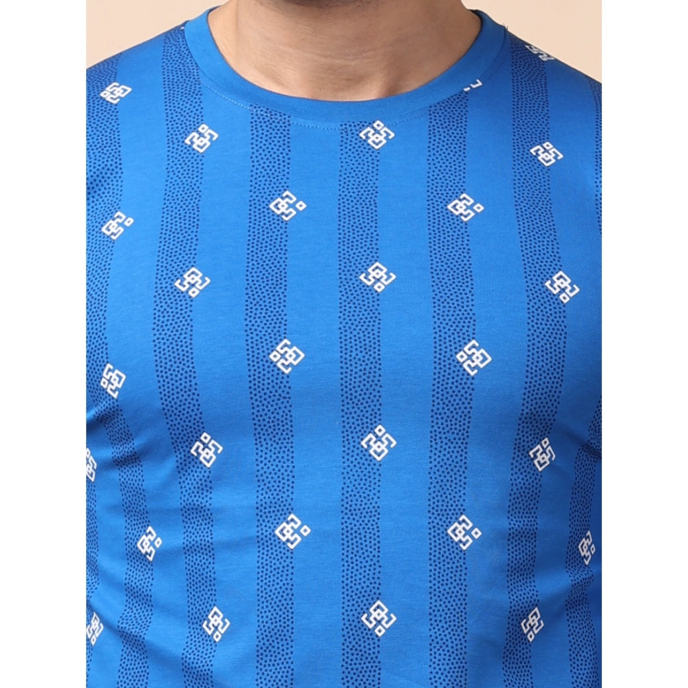 Indoraa Men's Casual Cotton Printed Round Neck Full Sleeve T-Shirt (Blue)