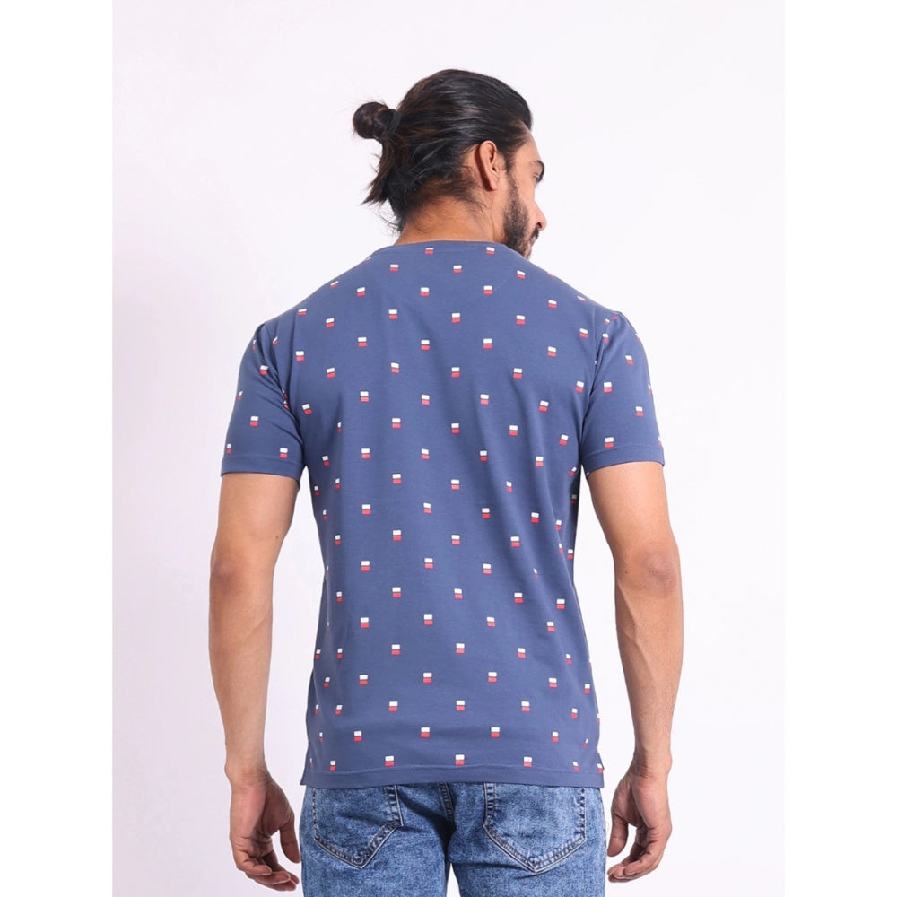 Indoraa Men's Casual Cotton Printed Round Neck Half Sleeve T-Shirt (Blue)