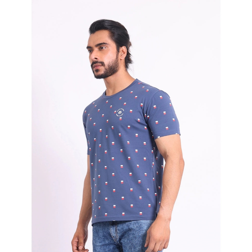Indoraa Men's Casual Cotton Printed Round Neck Half Sleeve T-Shirt (Blue)