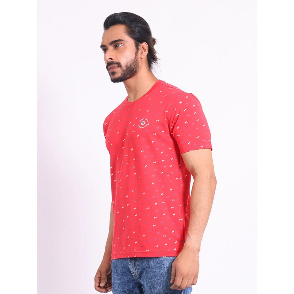 Indoraa Men's Casual Cotton Printed Round Neck Half Sleeve T-Shirt (Red)