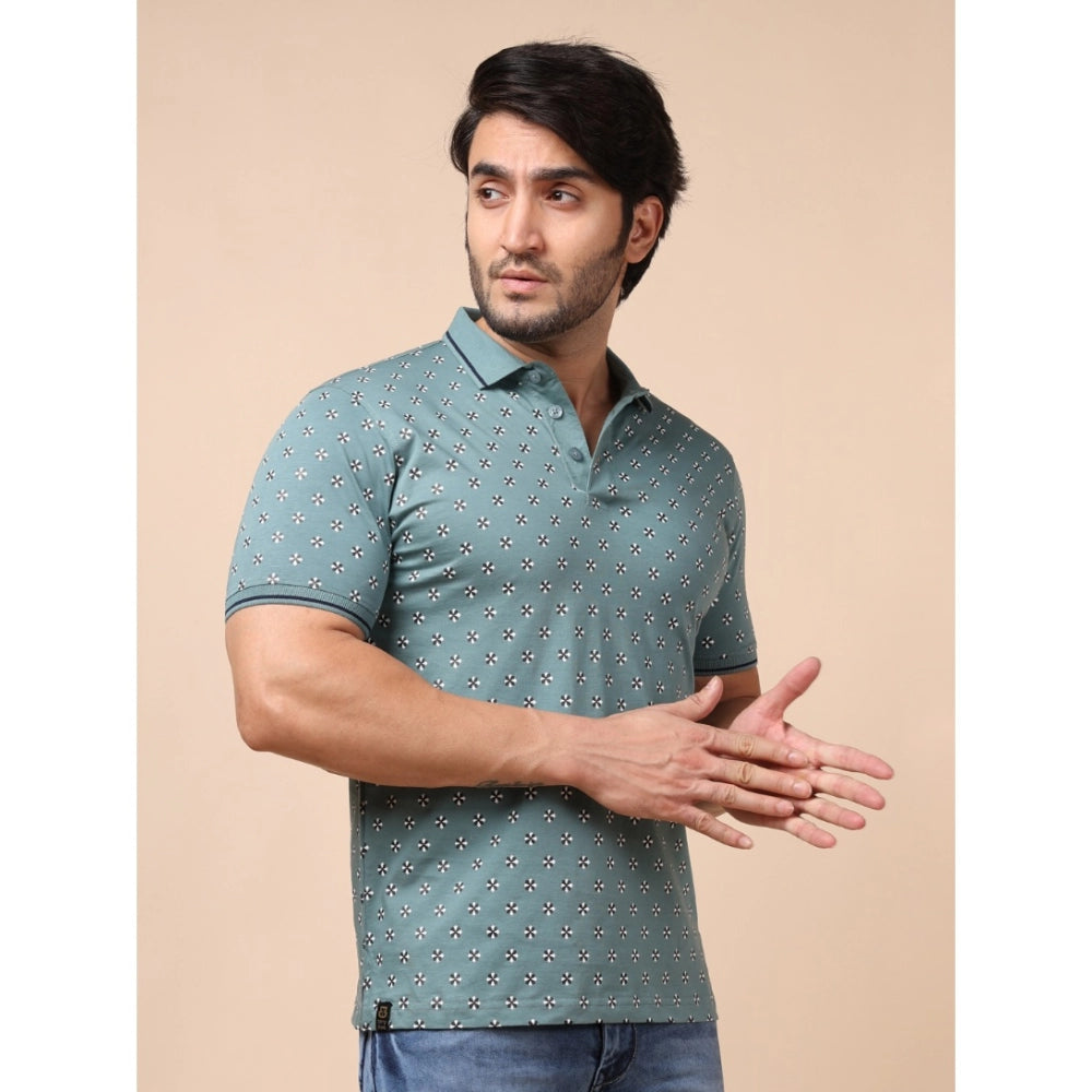 Indoraa Men's Casual Cotton Printed Polo Neck Half Sleeve T-Shirt (Grey)