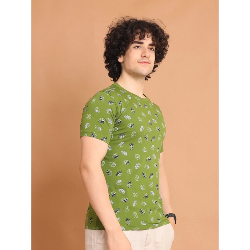 Indoraa Men's Casual Cotton Printed Round Neck Half Sleeve T-Shirt (Green)