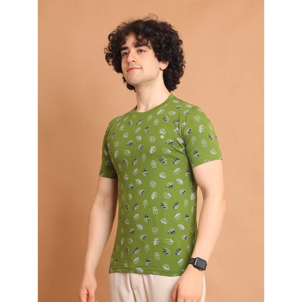 Indoraa Men's Casual Cotton Printed Round Neck Half Sleeve T-Shirt (Green)