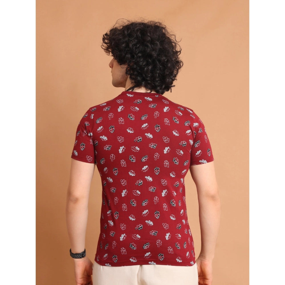 Indoraa Men's Casual Cotton Printed Round Neck Half Sleeve T-Shirt (Maroon)