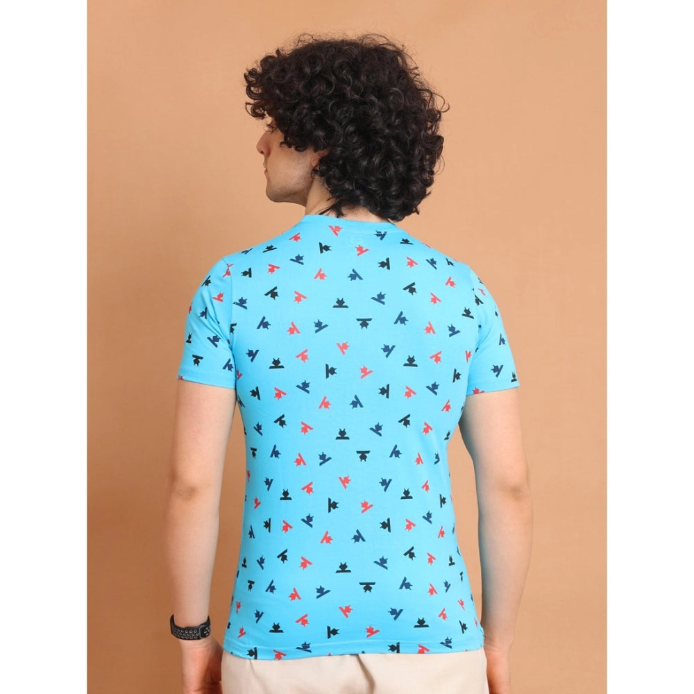 Indoraa Men's Casual Cotton Printed Round Neck Half Sleeve T-Shirt (Skyblue)