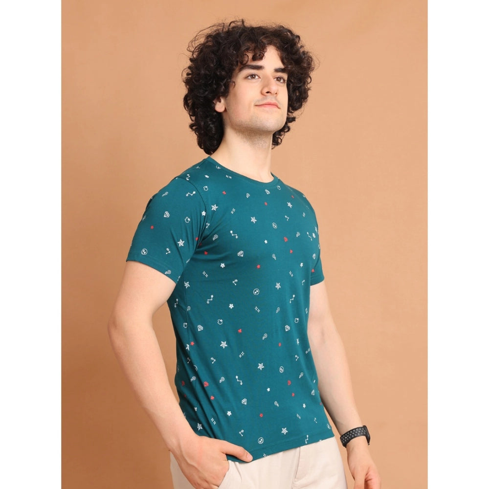 Indoraa Men's Casual Cotton Printed Round Neck Half Sleeve T-Shirt (Green)