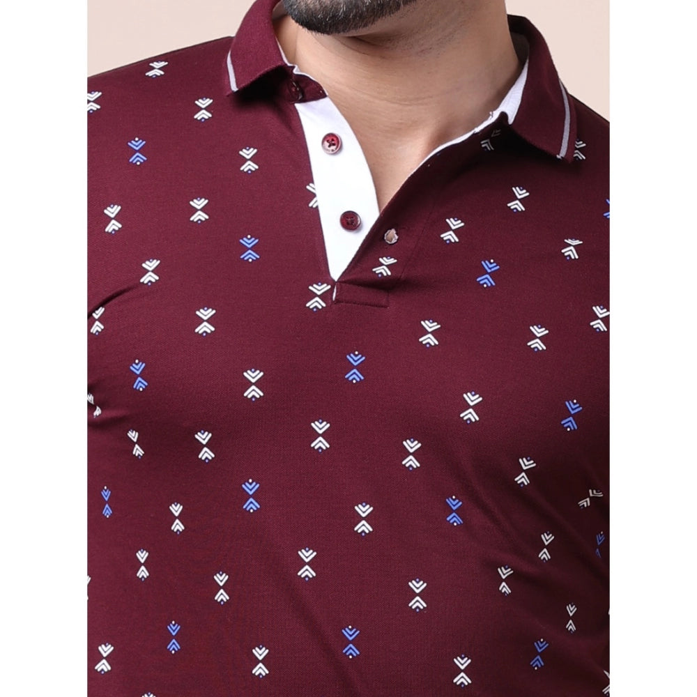 Indoraa Men's Casual Cotton Printed Polo Neck Half Sleeve T-Shirt (Plum)