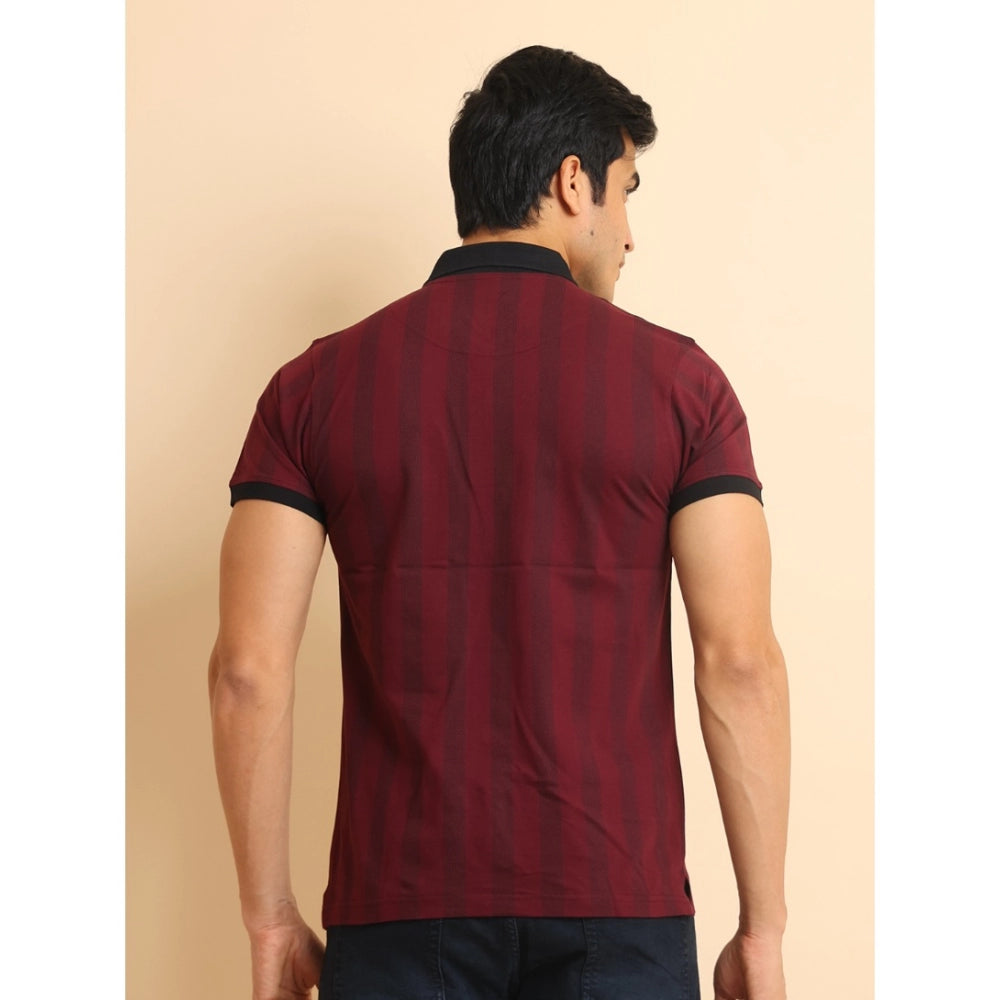 Indoraa Men's Casual Cotton Printed Polo Neck Half Sleeve T-Shirt (Plum)