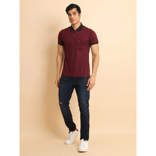 Indoraa Men's Casual Cotton Printed Polo Neck Half Sleeve T-Shirt (Plum)