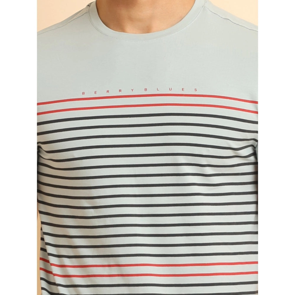 Indoraa Men's Casual Cotton Printed Round Neck Half Sleeve T-Shirt (Grey)