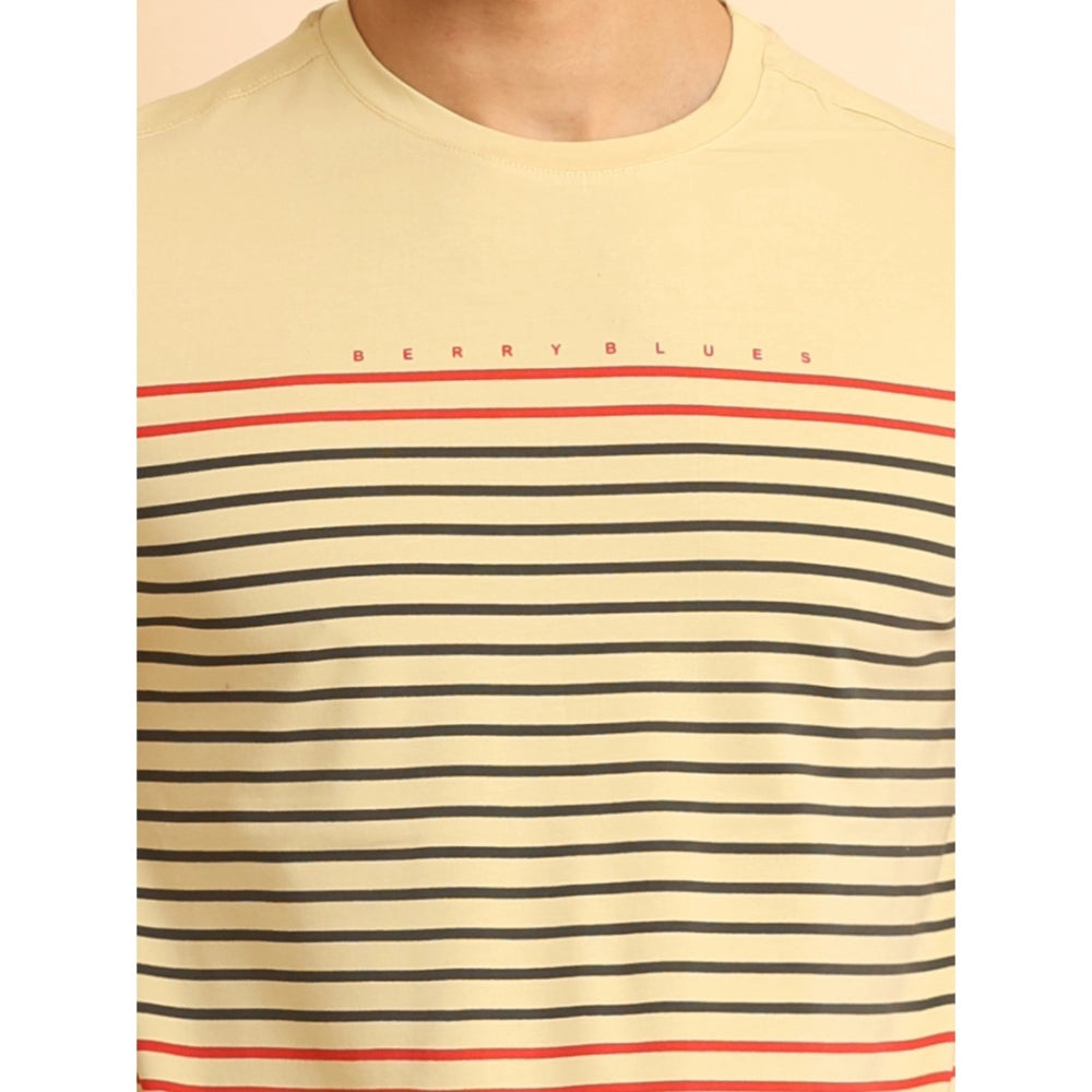 Indoraa Men's Casual Cotton Printed Round Neck Half Sleeve T-Shirt (Beige)