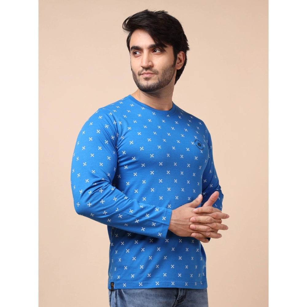 Indoraa Men's Casual Cotton Printed Round Neck Full Sleeve T-Shirt (Blue)