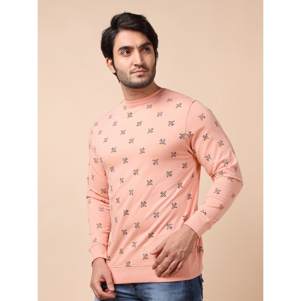 Indoraa Men's Casual Cotton Printed Round Neck Full Sleeve Sweat T-Shirt (Peach)