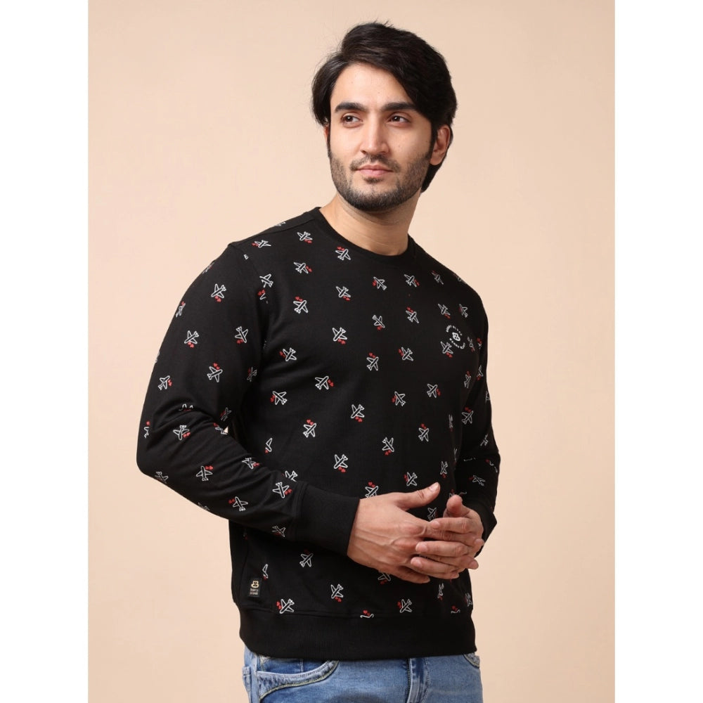 Indoraa Men's Casual Cotton Printed Round Neck Full Sleeve Sweat T-Shirt (Black)