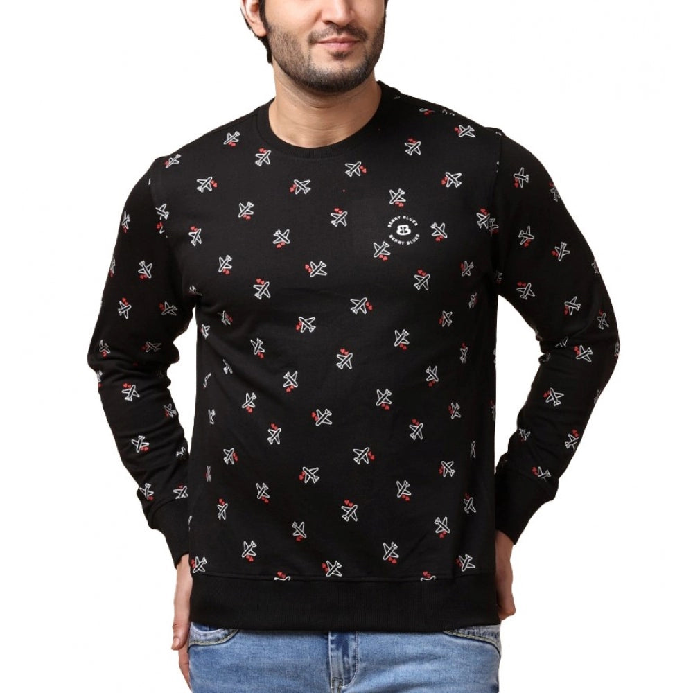 Indoraa Men's Casual Cotton Printed Round Neck Full Sleeve Sweat T-Shirt (Black)