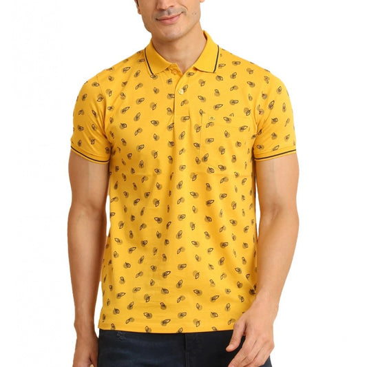Indoraa Men's Casual Cotton Printed Polo Neck Half Sleeve T-Shirt (Mustard)