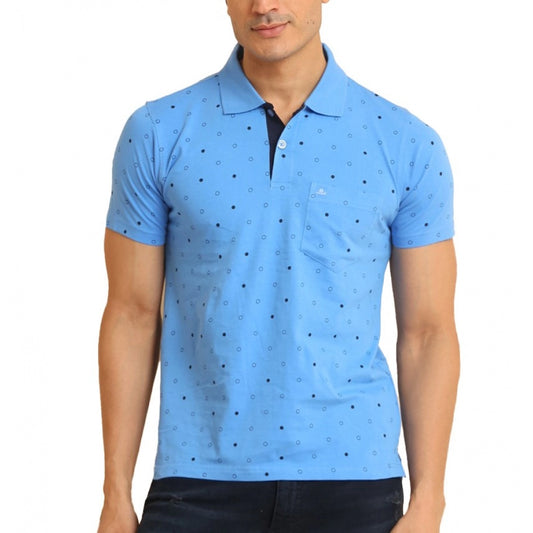 Indoraa Men's Casual Cotton Printed Polo Neck Half Sleeve T-Shirt (Blue)