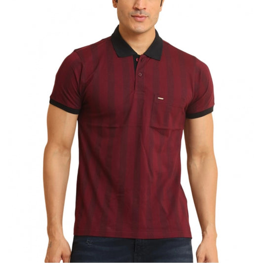 Indoraa Men's Casual Cotton Printed Polo Neck Half Sleeve T-Shirt (Plum)