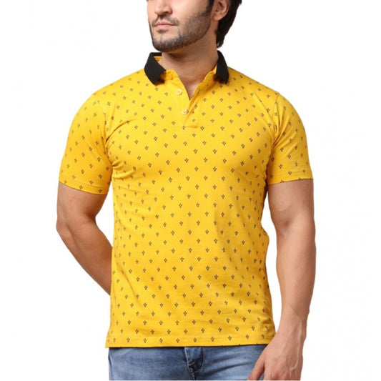 Indoraa Men's Casual Cotton Printed Polo Neck Half Sleeve T-Shirt (Yellow)