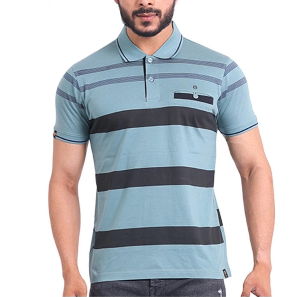 Indoraa Men's Casual Cotton Printed Polo Neck Half Sleeve T-Shirt (Green)