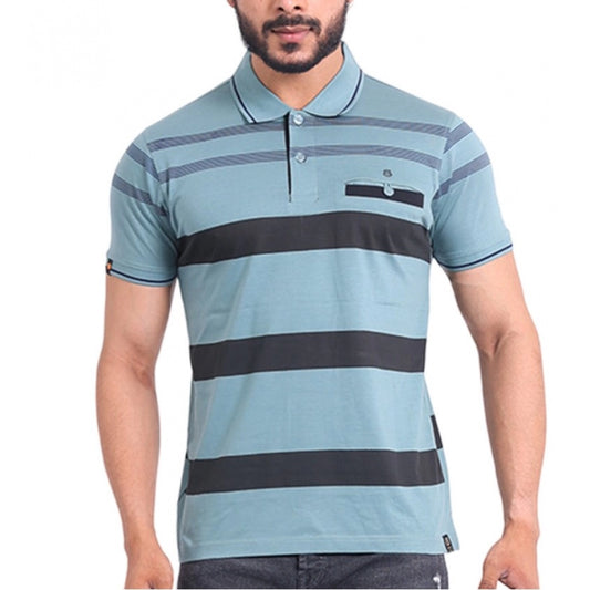 Indoraa Men's Casual Cotton Printed Polo Neck Half Sleeve T-Shirt (Green)