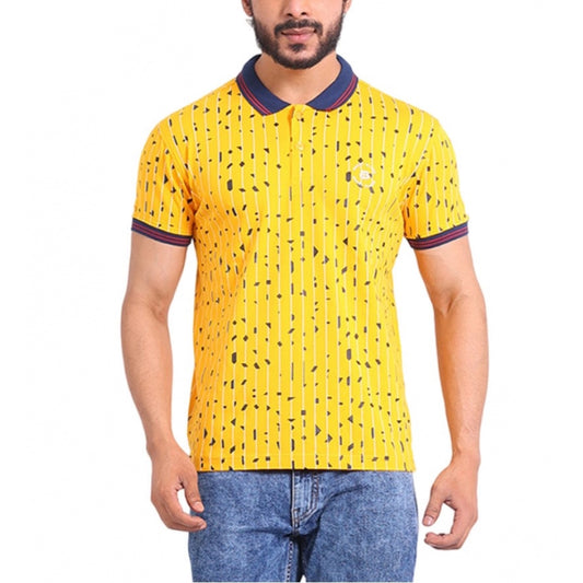 Indoraa Men's Casual Cotton Printed Polo Neck Half Sleeve T-Shirt (Turmeric)