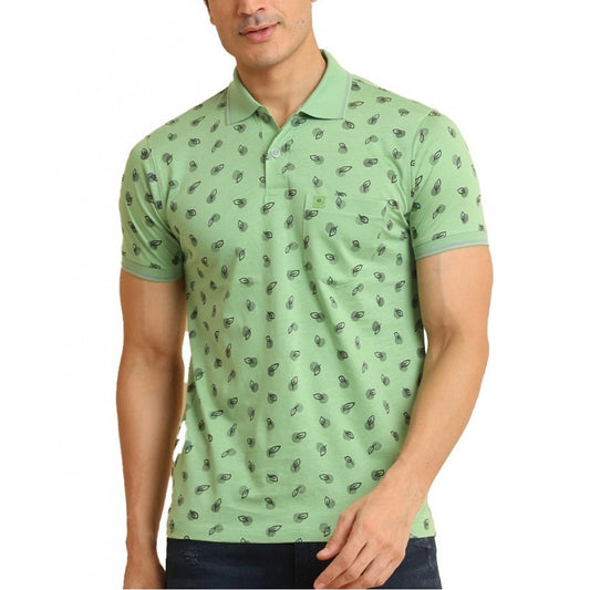 Indoraa Men's Casual Cotton Printed Polo Neck Half Sleeve T-Shirt (Light Green)