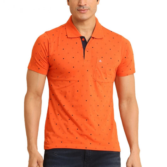 Indoraa Men's Casual Cotton Printed Polo Neck Half Sleeve T-Shirt (Rust)