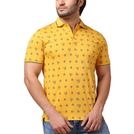 Indoraa Men's Casual Cotton Printed Polo Neck Half Sleeve T-Shirt (Mustard)
