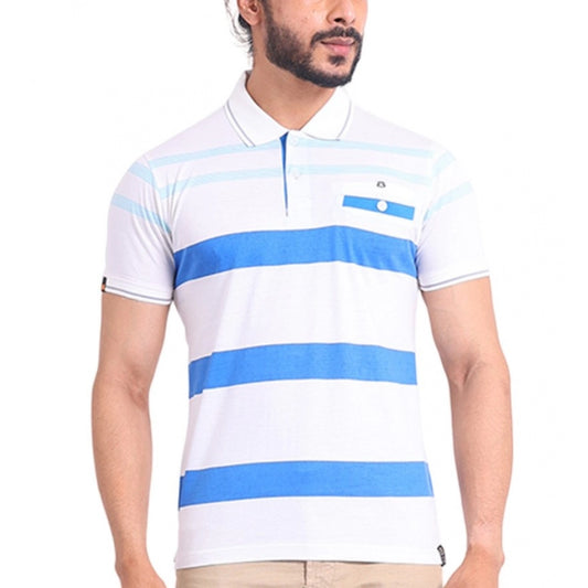 Indoraa Men's Casual Cotton Printed Polo Neck Half Sleeve T-Shirt (White)