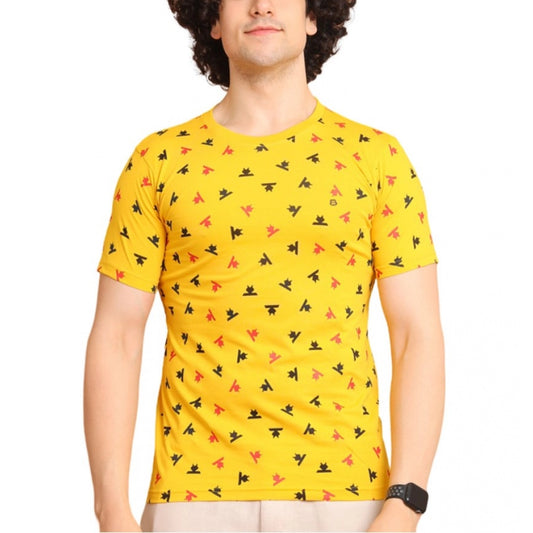 Indoraa Men's Casual Cotton Printed Round Neck Half Sleeve T-Shirt (Yellow)