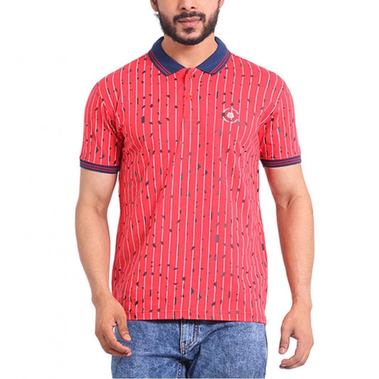 Indoraa Men's Casual Cotton Printed Polo Neck Half Sleeve T-Shirt (Red)