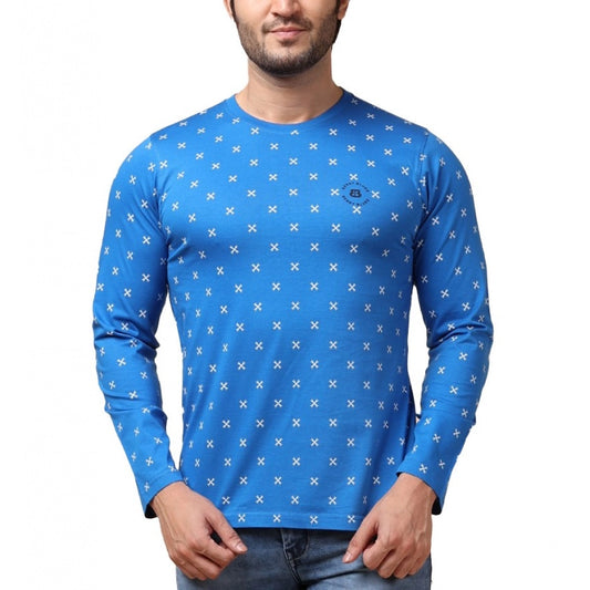 Indoraa Men's Casual Cotton Printed Round Neck Full Sleeve T-Shirt (Blue)