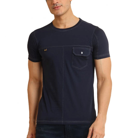 Indoraa Men's Casual Cotton Solid Round Neck Half Sleeve T-Shirt (Navy)