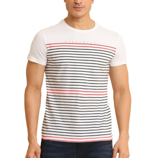 Indoraa Men's Casual Cotton Printed Round Neck Half Sleeve T-Shirt (White)
