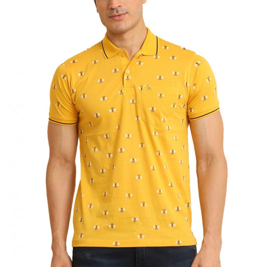 Indoraa Men's Casual Cotton Printed Polo Neck Half Sleeve T-Shirt (Mustard)