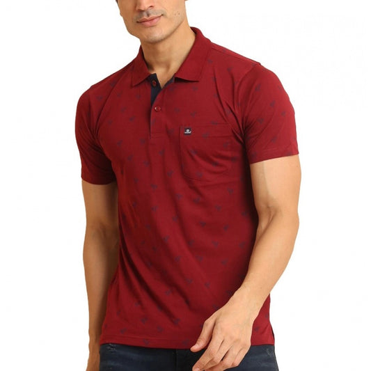 Indoraa Men's Casual Cotton Printed Polo Neck Half Sleeve T-Shirt (Red)