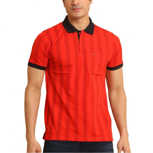 Indoraa Men's Casual Cotton Printed Polo Neck Half Sleeve T-Shirt (Red)