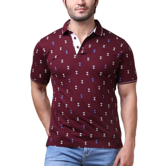Indoraa Men's Casual Cotton Printed Polo Neck Half Sleeve T-Shirt (Plum)