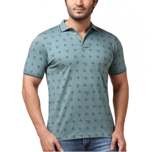 Indoraa Men's Casual Cotton Printed Polo Neck Half Sleeve T-Shirt (Grey)