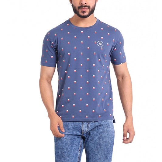 Indoraa Men's Casual Cotton Printed Round Neck Half Sleeve T-Shirt (Blue)