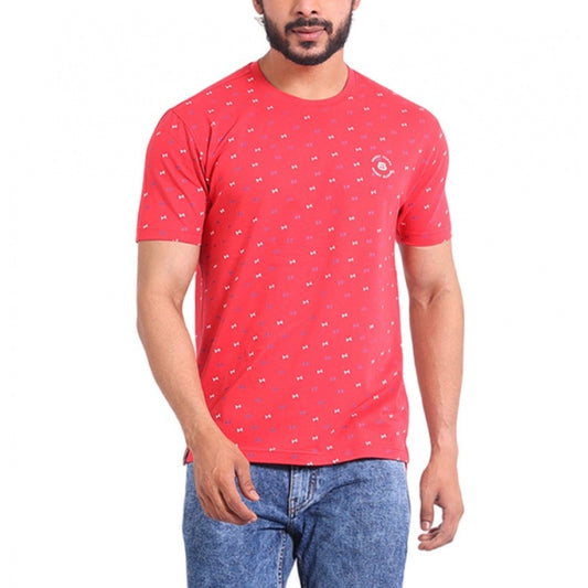 Indoraa Men's Casual Cotton Printed Round Neck Half Sleeve T-Shirt (Red)